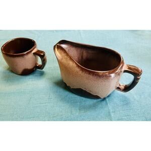 Vintage FRANKOMA Pottery Plainsman Pitcher‎ And Mug In Brown Satin